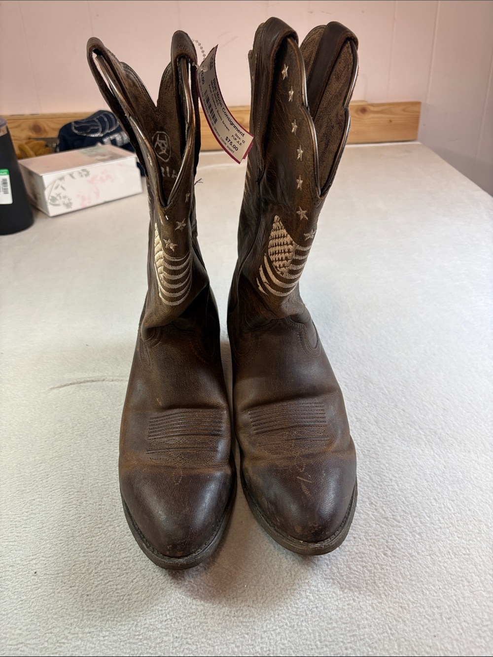 Ariat Brown Western Flag-Stitched Pull-On Heeled Boots